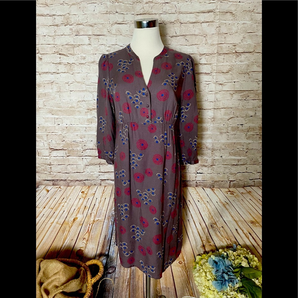 Boden grey floral empire dress